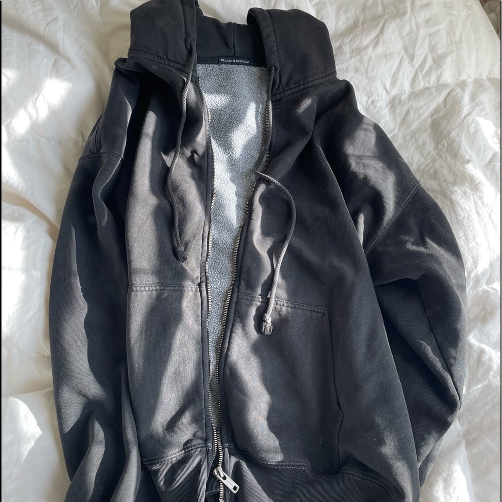 Brandy Melville Christy Oversized Zipup Hoodie Black